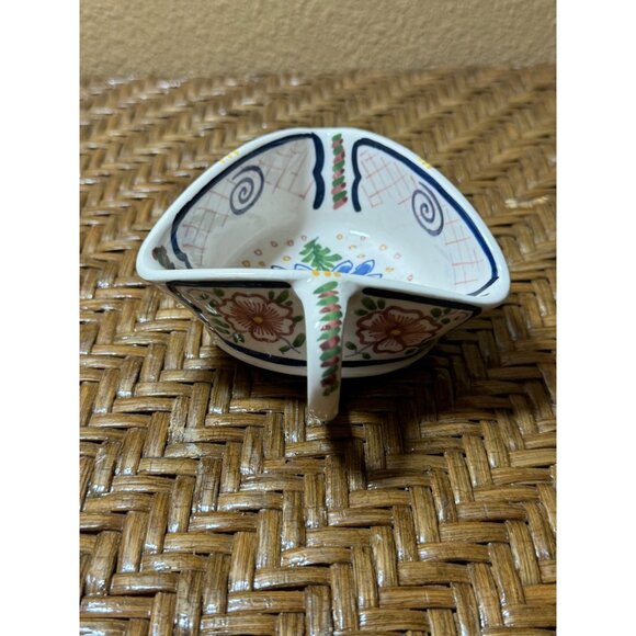 Vintage Holland Handwerk Aurora Triangular Ceramic Floral Creamer Dish 3 Footed - Picture 4 of 10